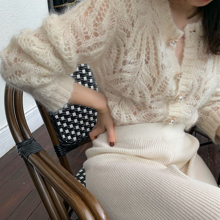 Mohair Blend Lace Knit Cardigan
