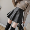 PU Leather High Waist A-Line Pleated Skirt