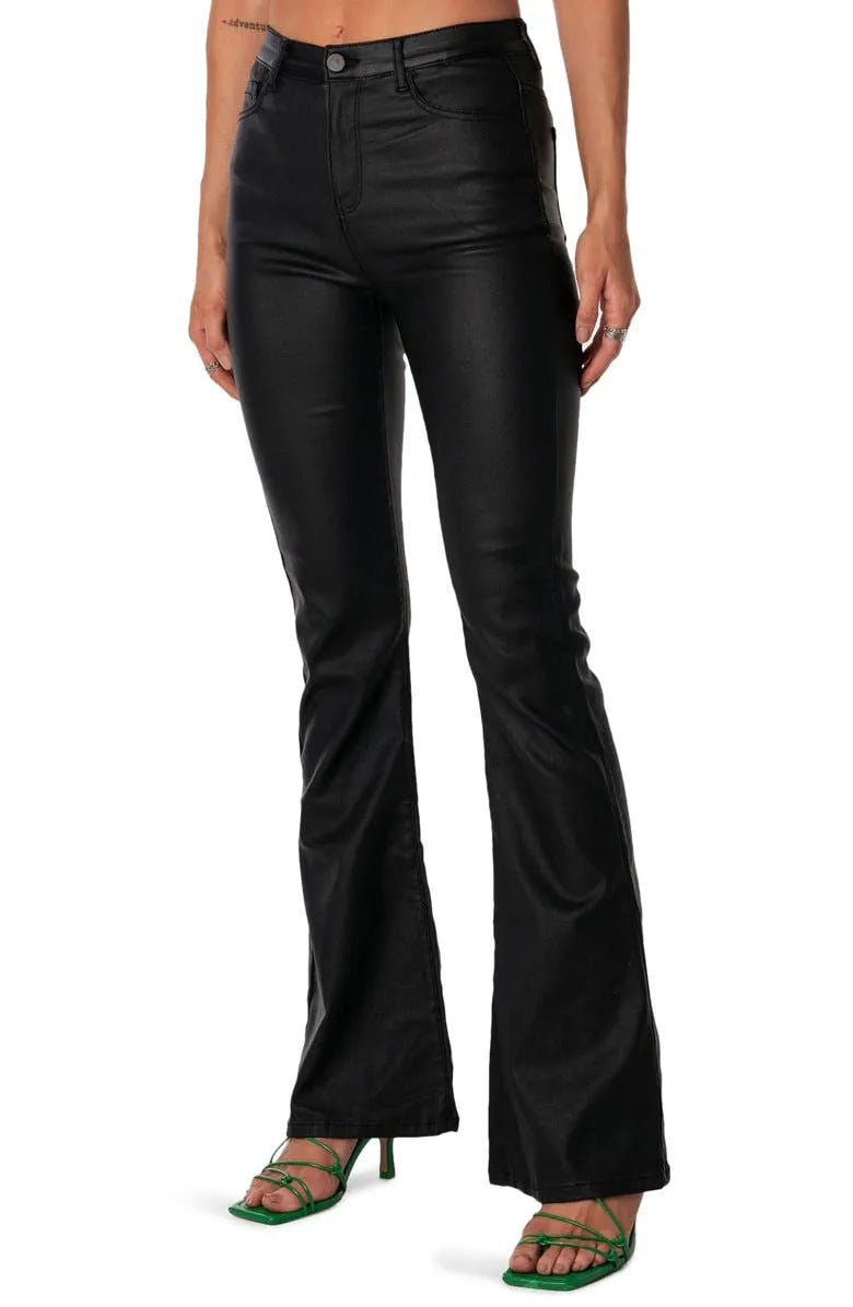 Breathable Flared Denim Leather Pants