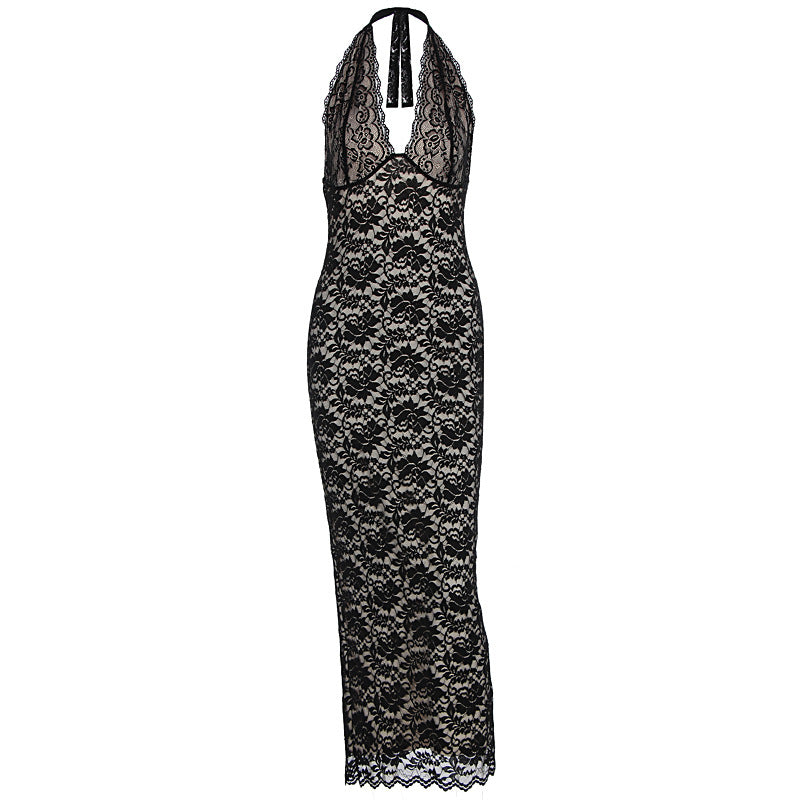 Fashionable halter neck lace dress