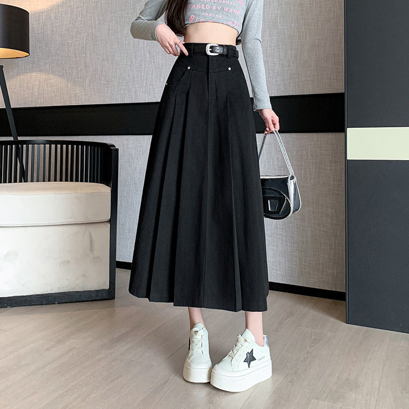 Denim Pleated Skirt