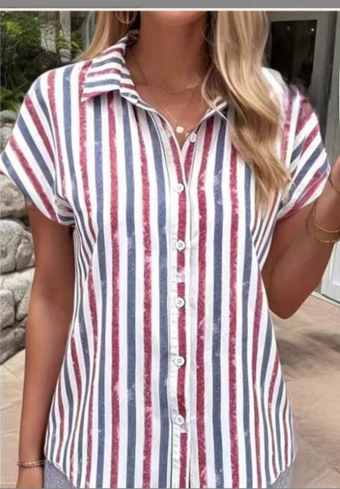 Dragonfly Flower Print Short-Sleeved Shirt