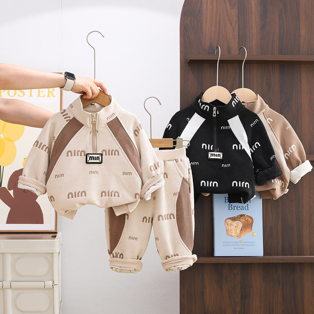 Children's Jacquard Letter Half-Zip Two-Piece