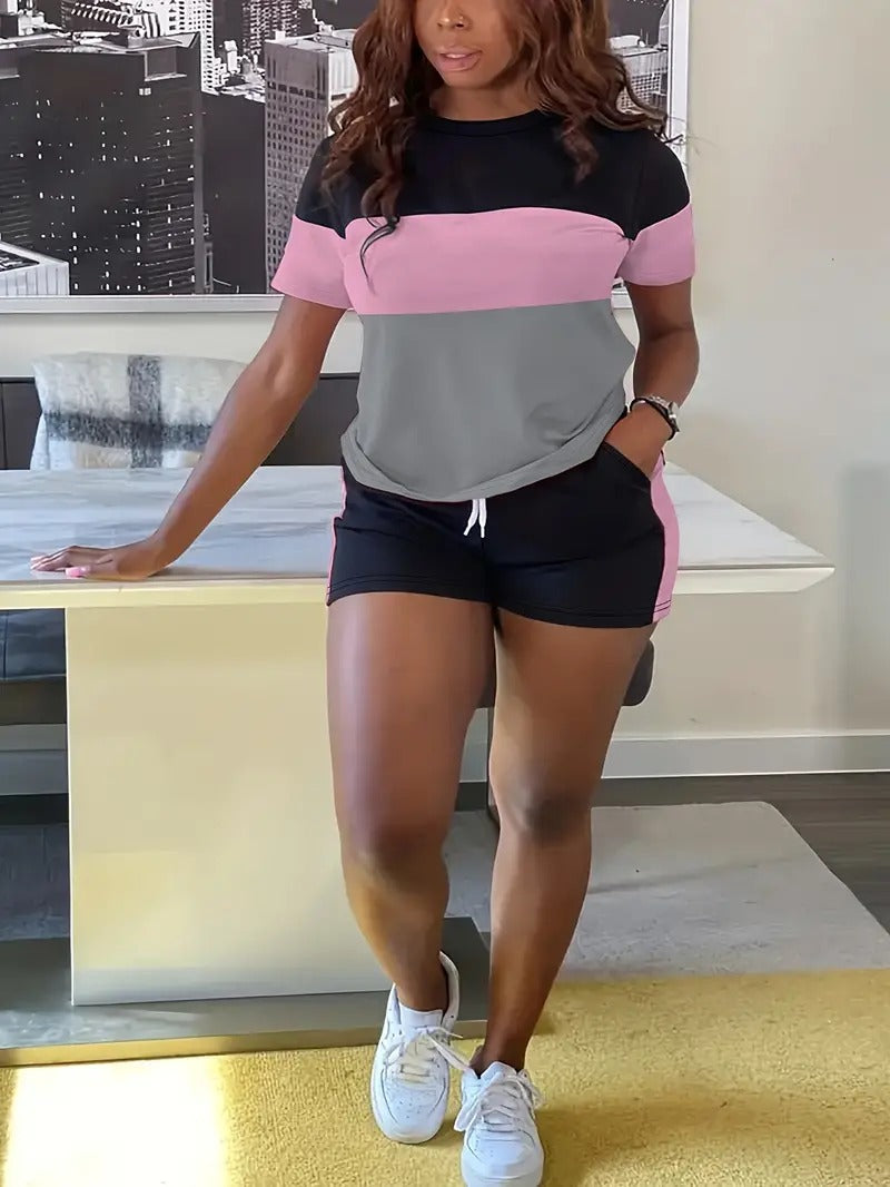 Loose print short sleeve shorts