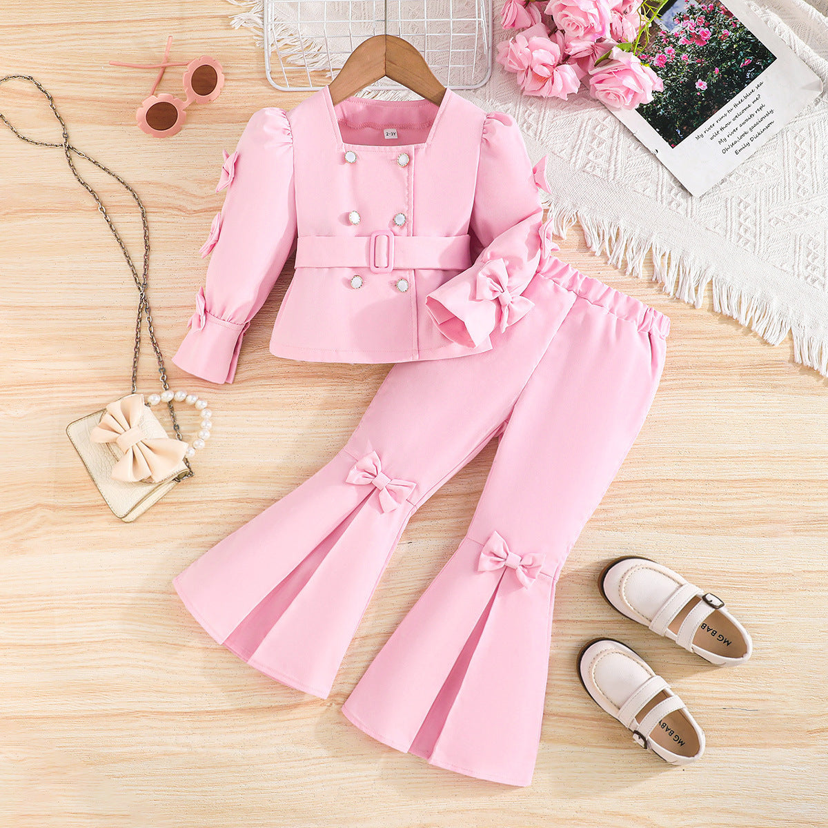 Girls' Mesh Jacket and Flared Pants Set