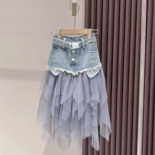 Girls' Denim Patchwork Two-Piece Set