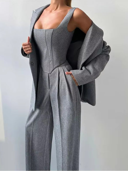 Long coat, vest, and pants three-piece set