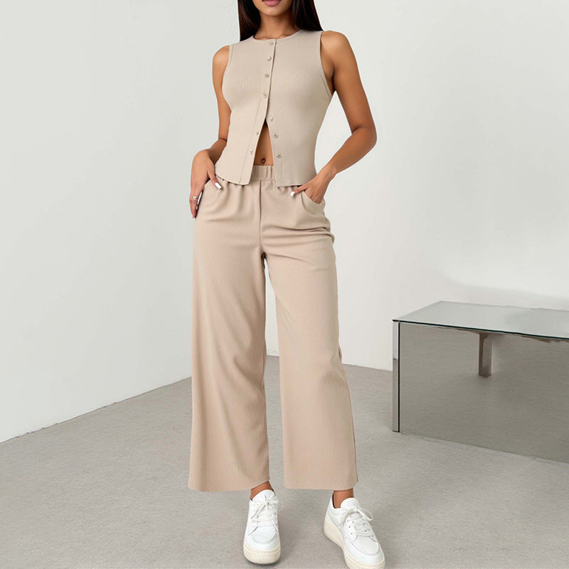 Women's Formal Suit Vest and Wide-Leg Pants Set