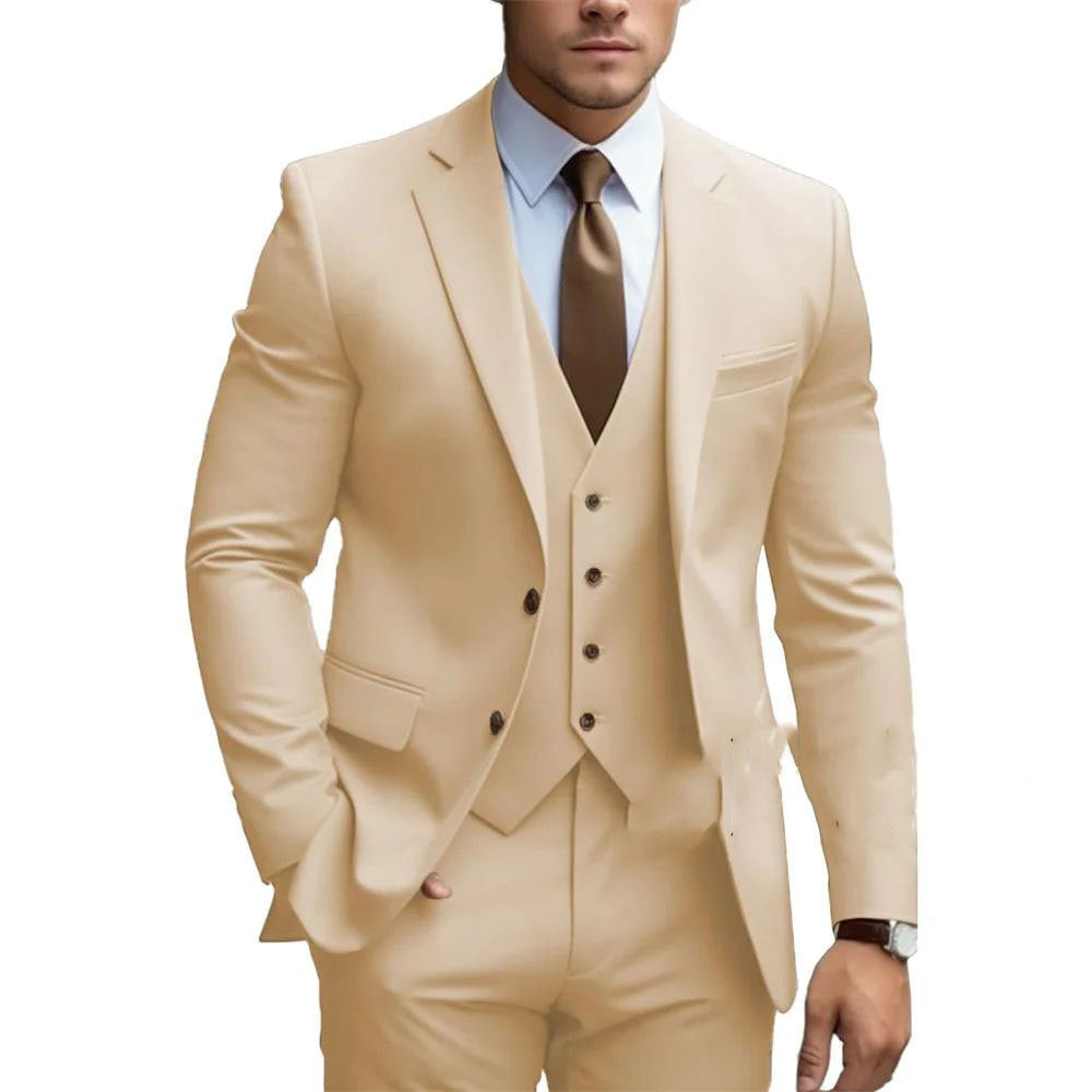 Men's Slim Fit Three-Piece Suit for Wedding and Business