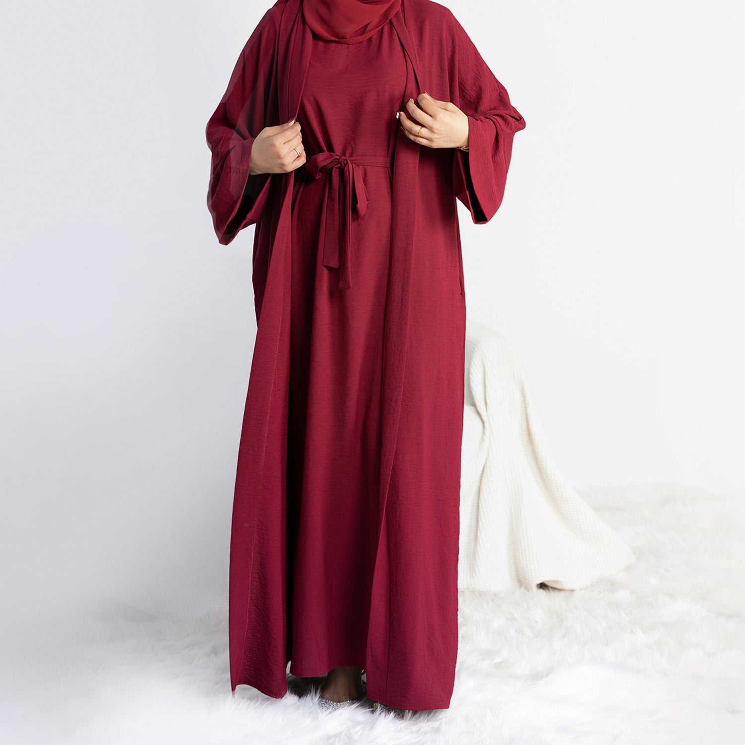 Long robe cardigan dress with two-piece inner layer