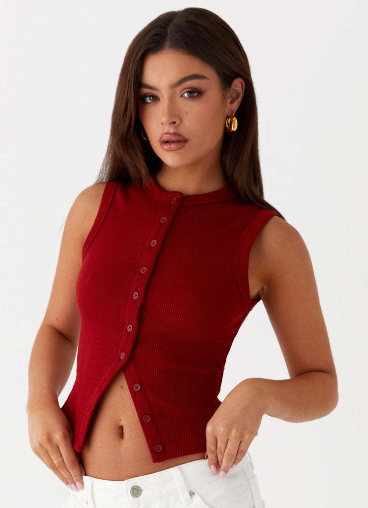 Women's Slim-fit Sleeveless Round Neck Button Vest