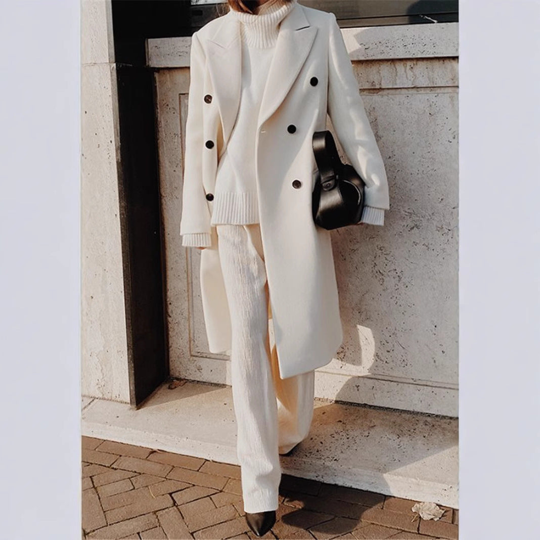 Two-color long-sleeved woolen coat