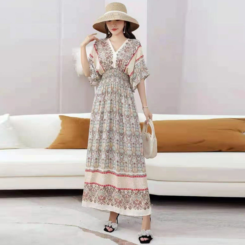 V-neck beach vacation dress