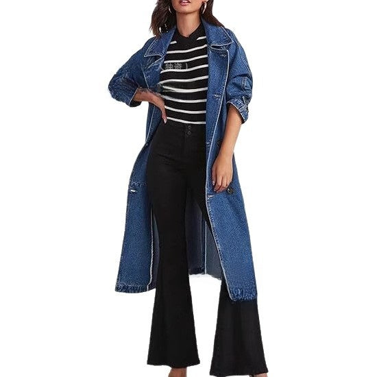 Women's long cardigan denim jacket