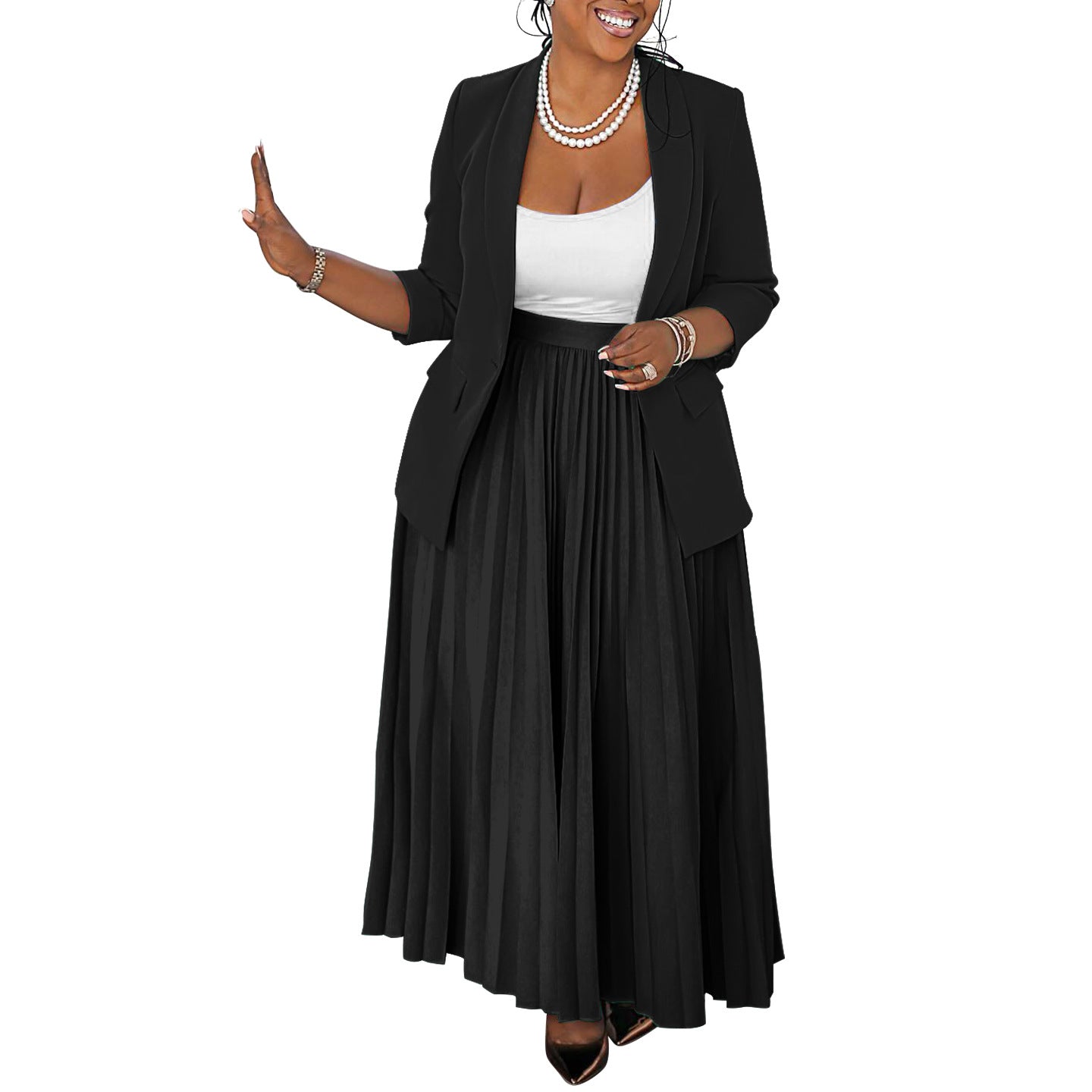 Women's Professional Suit with Pleated Skirt Set