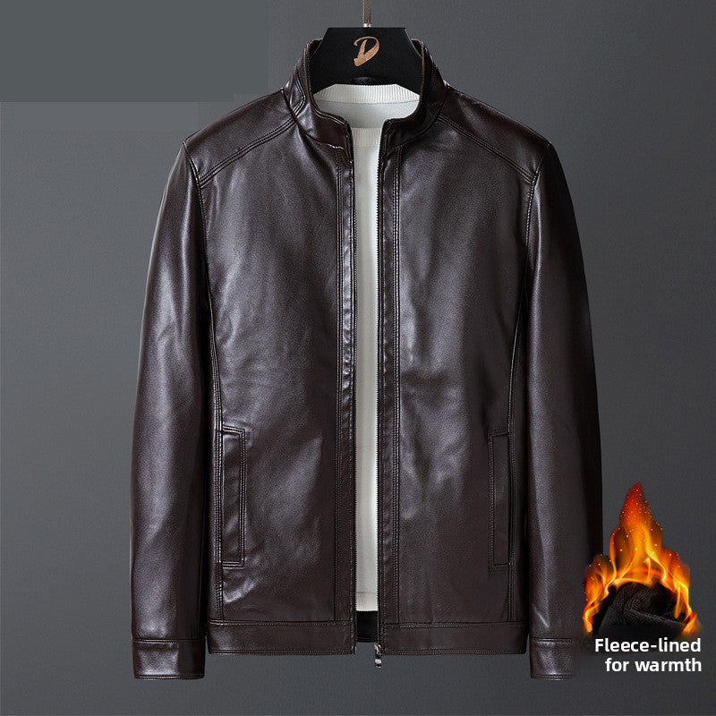 Fur-lined and thickened leather coat - Leather jacket