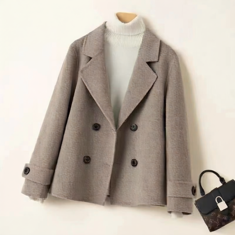 Double-breasted reversible wool coat