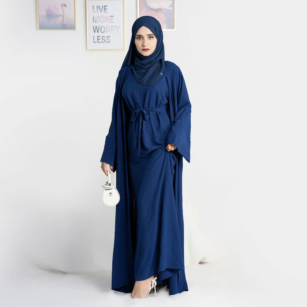 Long robe cardigan dress with two-piece inner layer