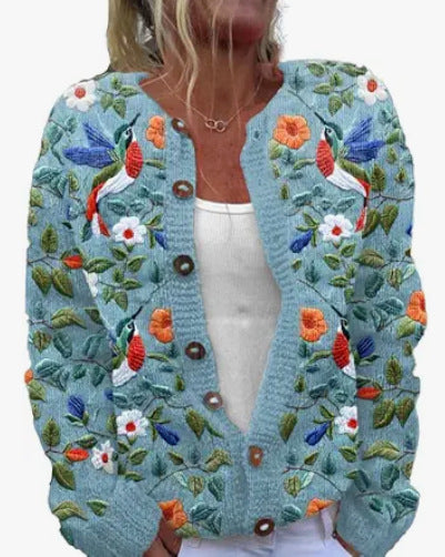 Ethnic Jacquard Knit Cardigan Women Long Sleeve Retro Style