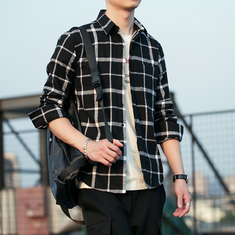 Men's Brushed Plaid Long Sleeve Shirt