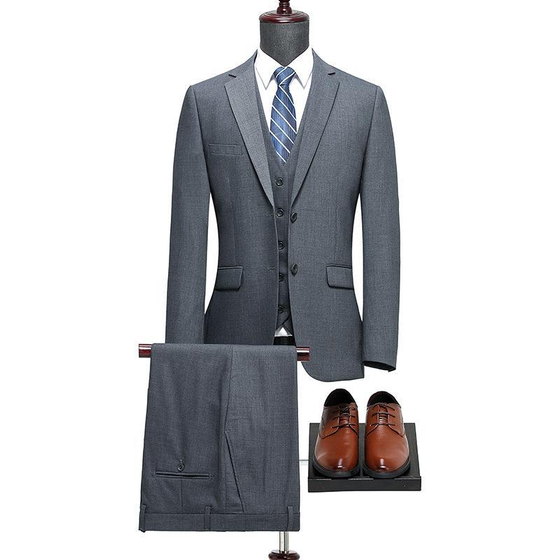 Men's Wool Business Suit Three-Piece Set