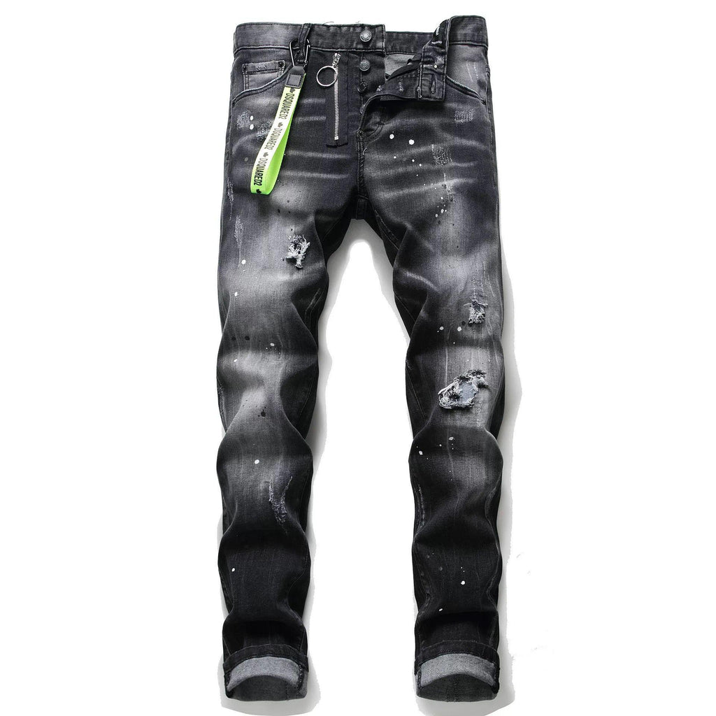 Personality ripped black jeans