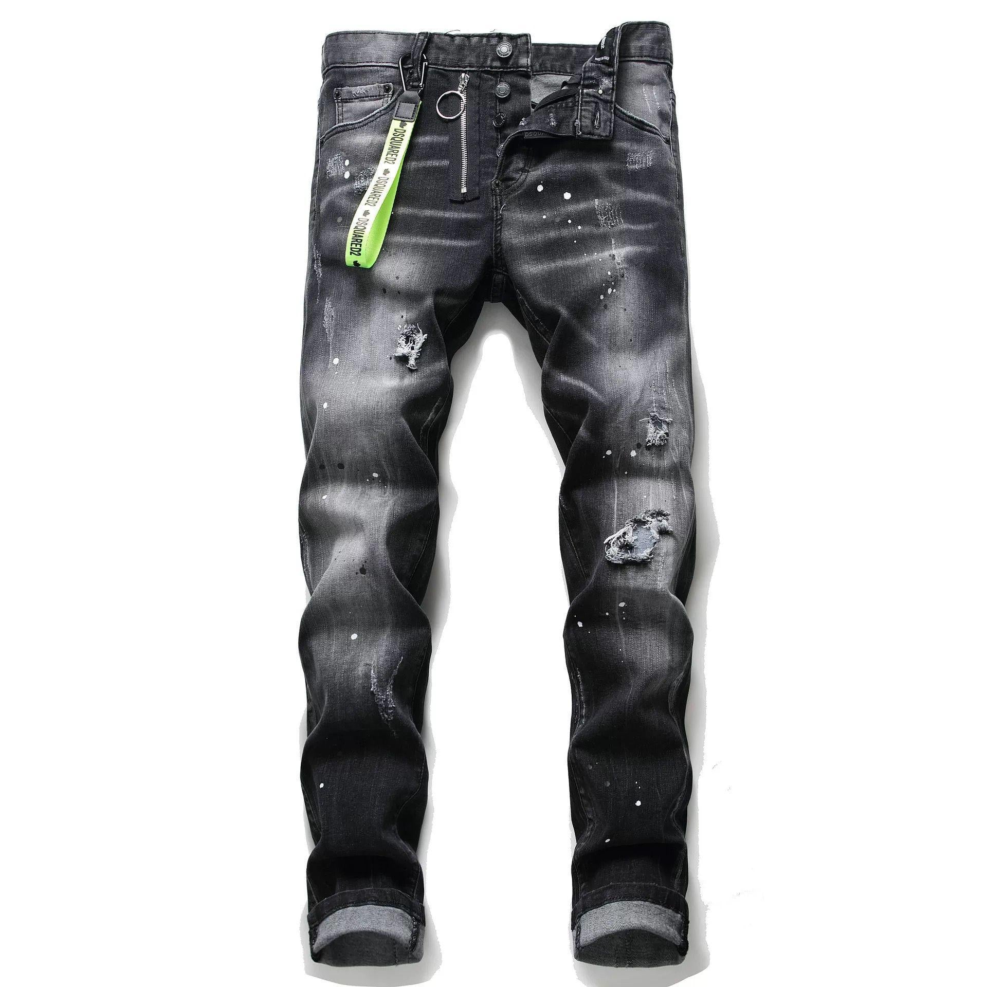 Personality ripped black jeans