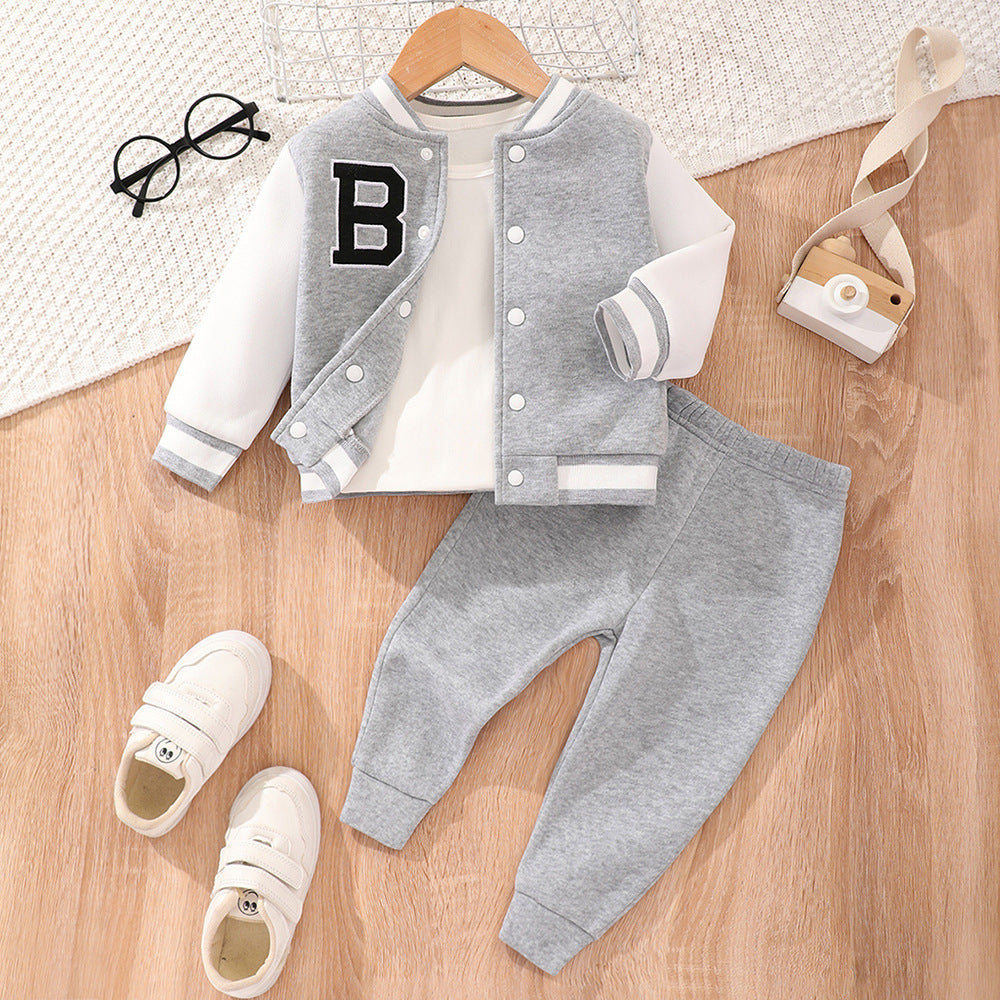 Boys' Letter Embroidered Baseball Suit Set