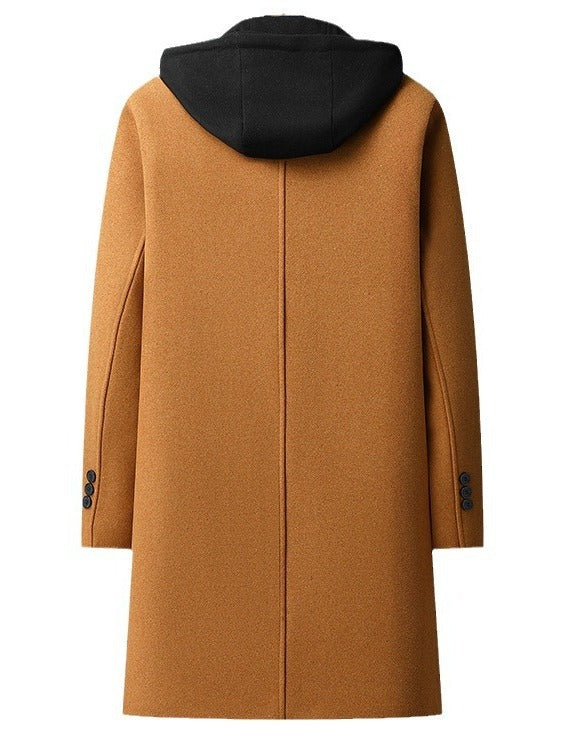 Men's hooded woolen coat