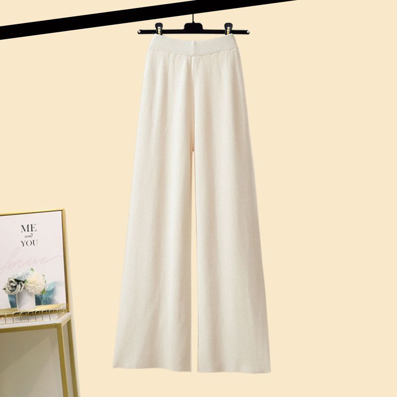 Plus-size women's fall/winter suits - Two-piece set high-neck sweater and wide-leg pants