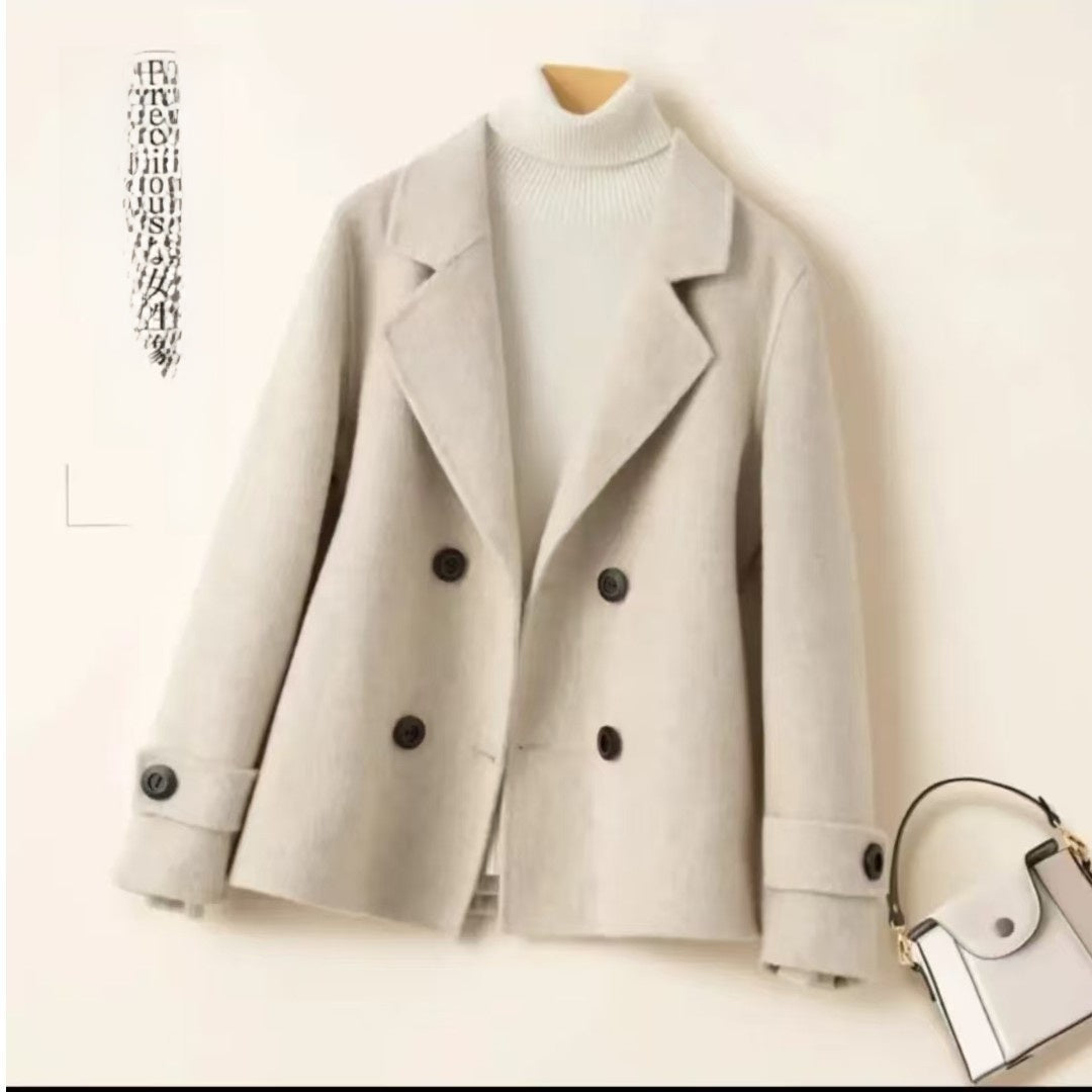 Double-breasted reversible wool coat