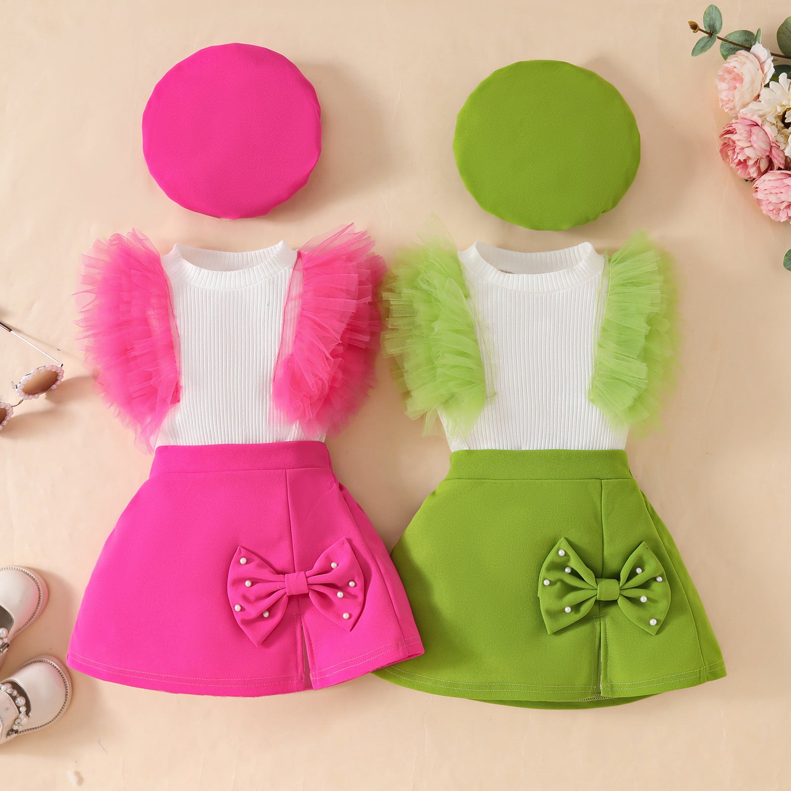 Toddler Girls' Sleeveless Bow Outfit Set