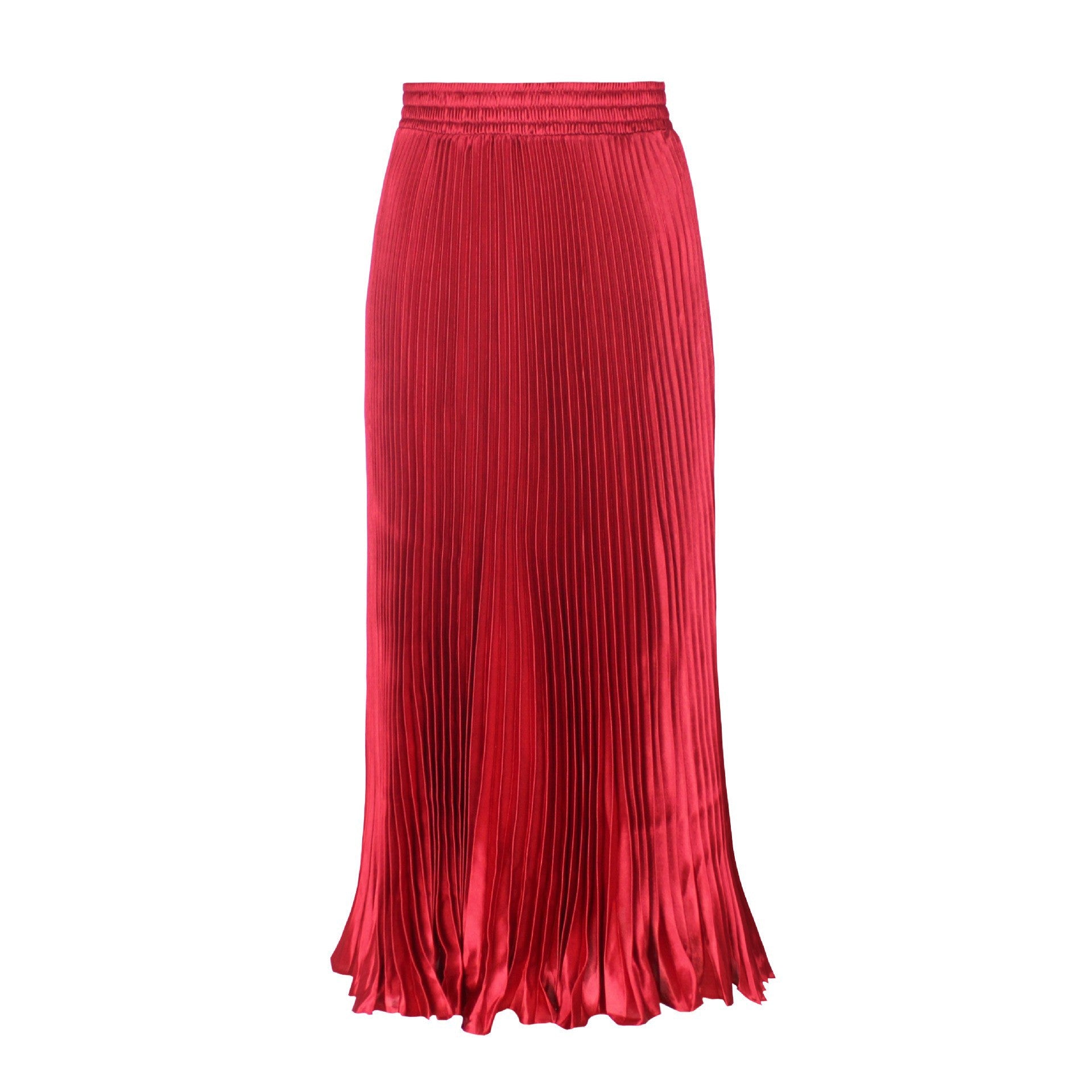 Satin Pleated Midi Skirt High Waist
