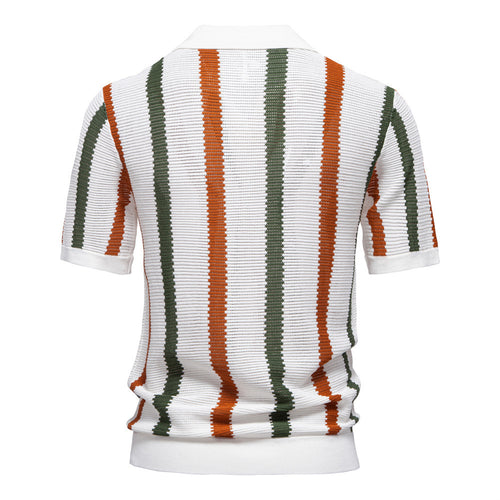 Breathable Striped Men's Polo Shirt Summer Short Sleeve Knit Top