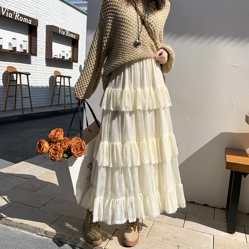 Lace trimmed half-length skirt