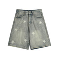Men's Star Print Denim Shorts Loose Fit