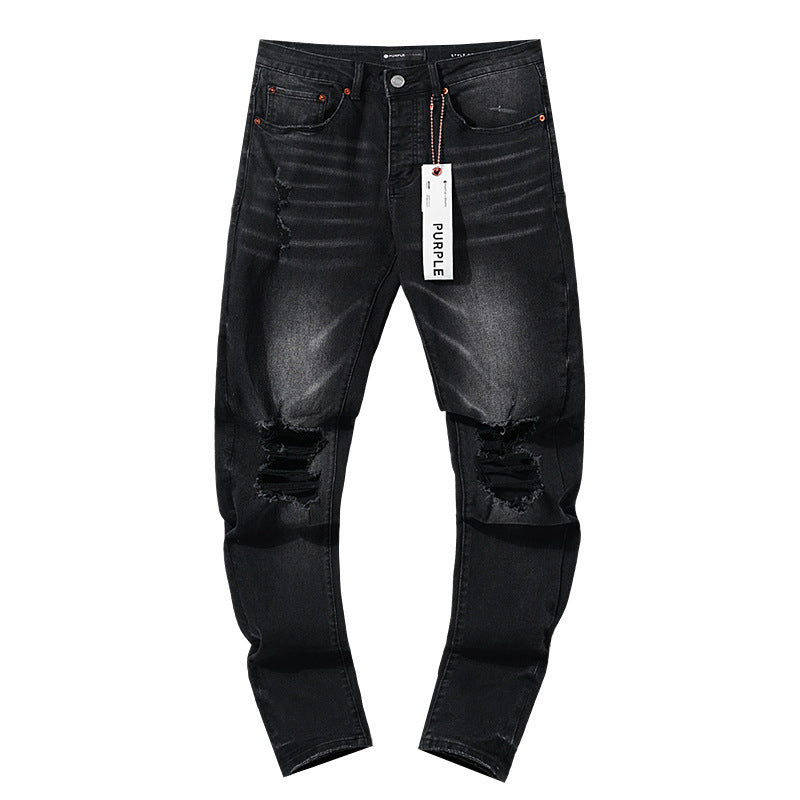 Hole-less straight-leg jeans