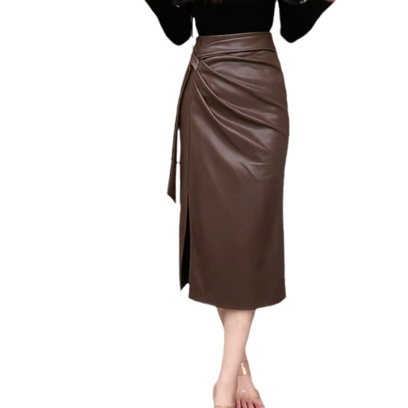 Design-inspired A-line leather skirt