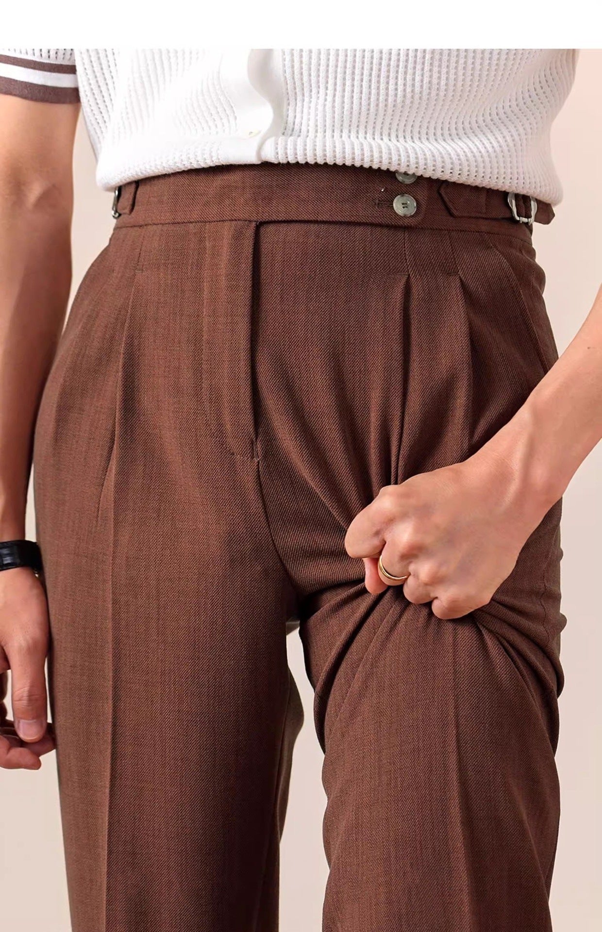 Italian Style High Waist Straight Trousers