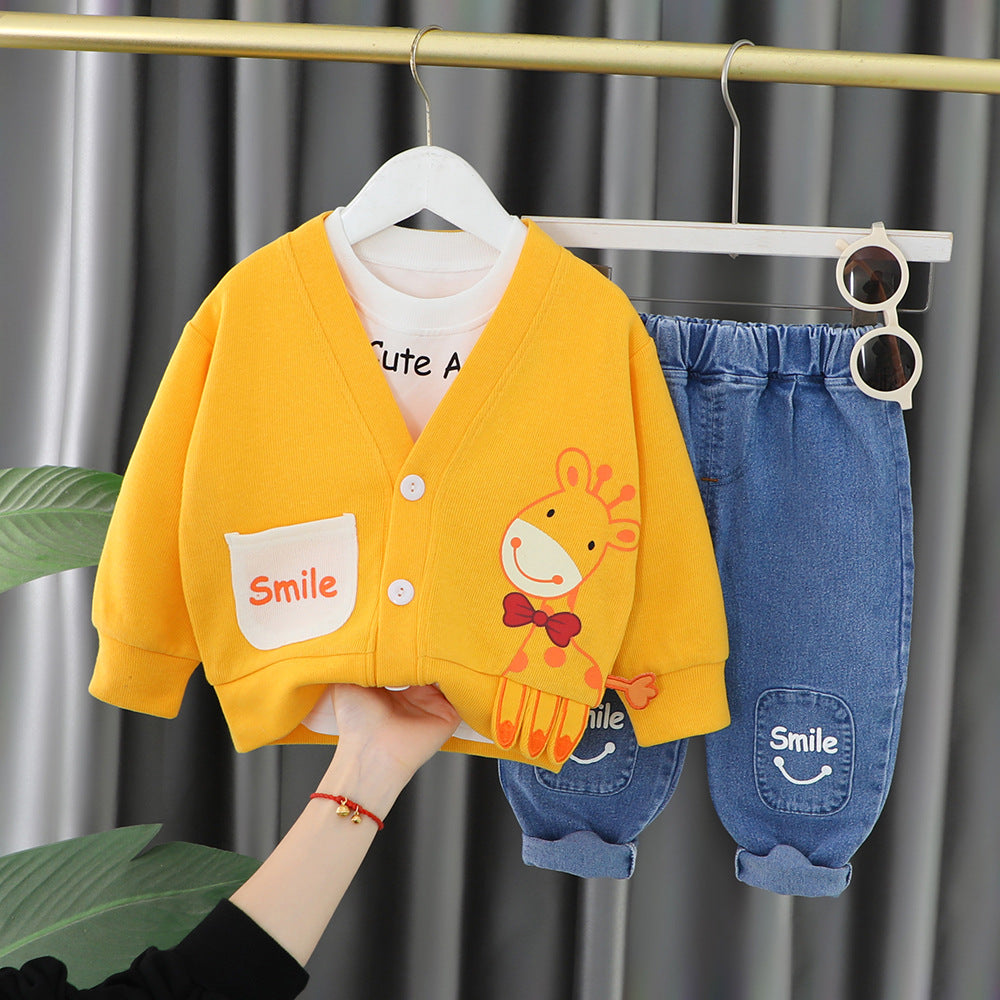 Children's clothes - Three-piece set cardigan, top, and pants