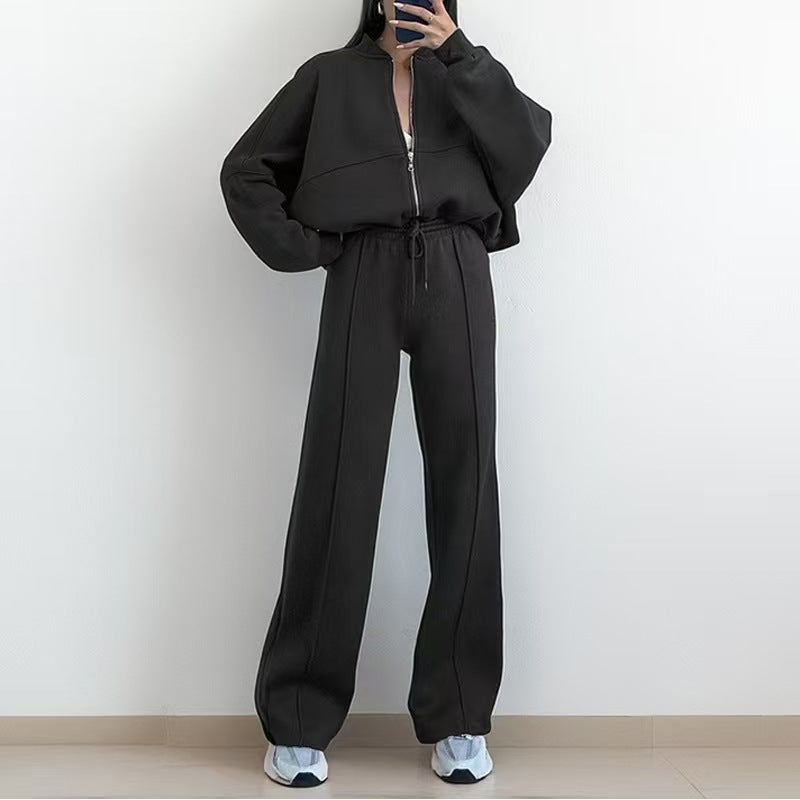 Women's Casual Zipper Jacket and Trousers Set