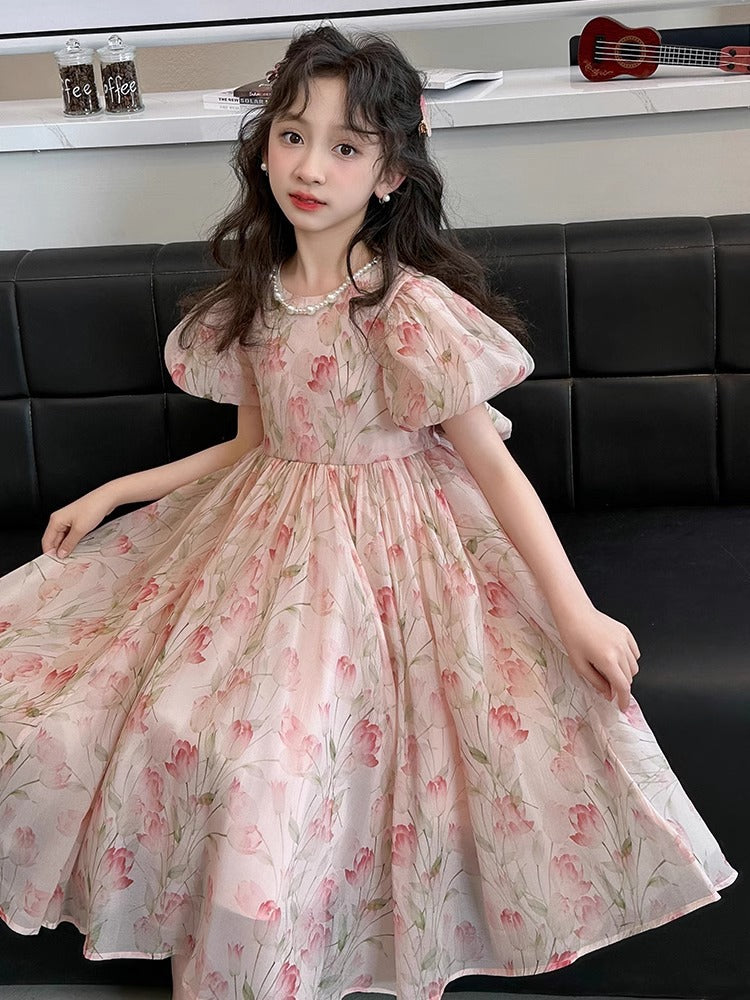 Girls Princess Dress with Puff Sleeves