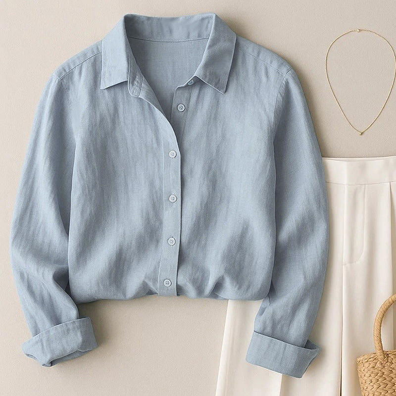 French-style solid-color cotton and linen shirt
