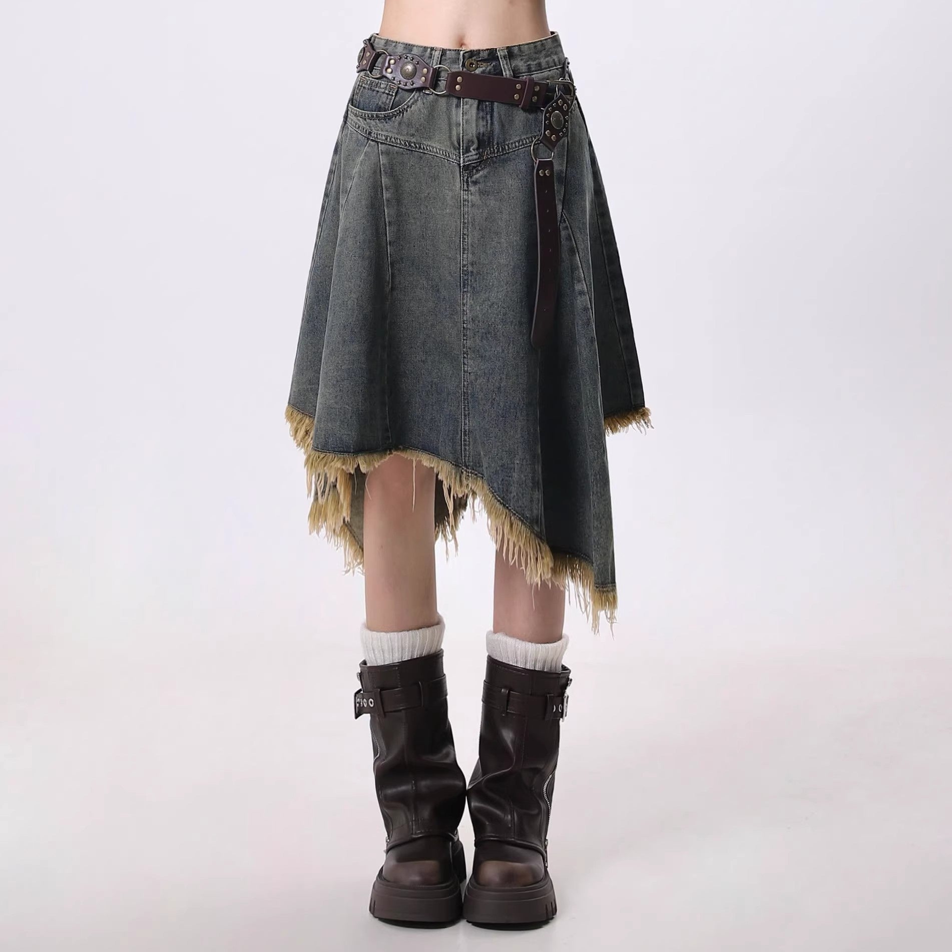 Retro High-Waisted Denim Skirt