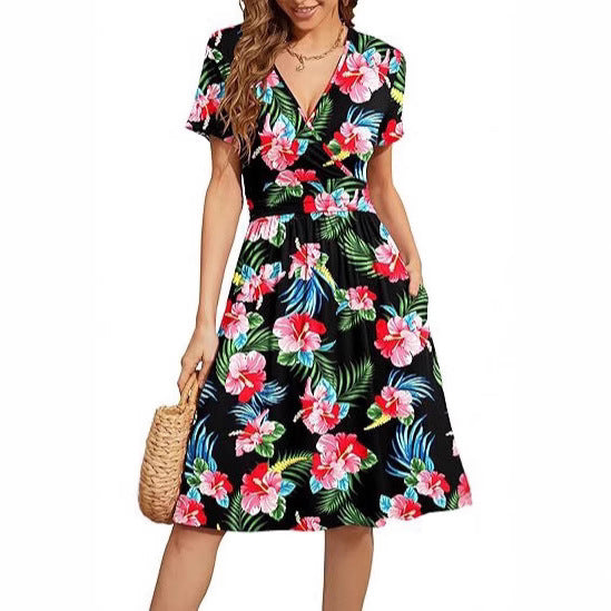 V-Neck Floral Party Dress