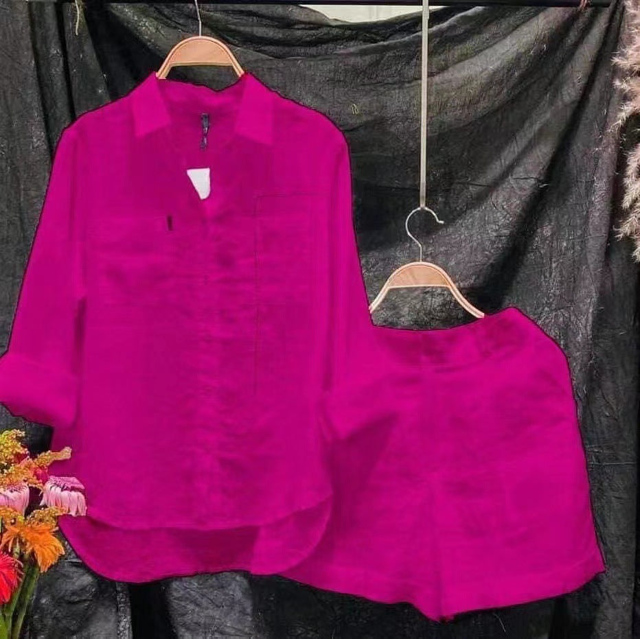 Plus Size Cotton Linen Casual Shirt and Pants Set