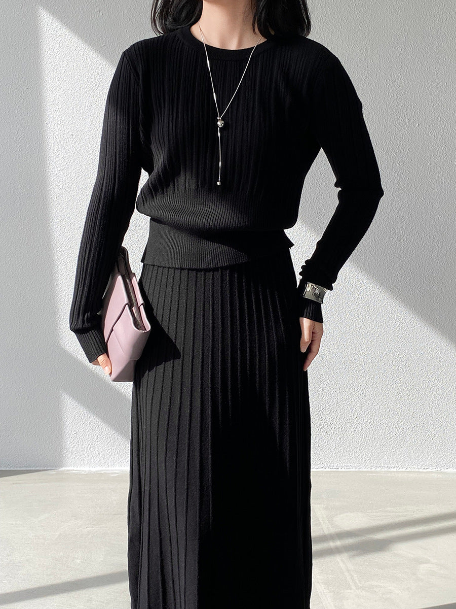 French Style Knitted Sweater Skirt Set