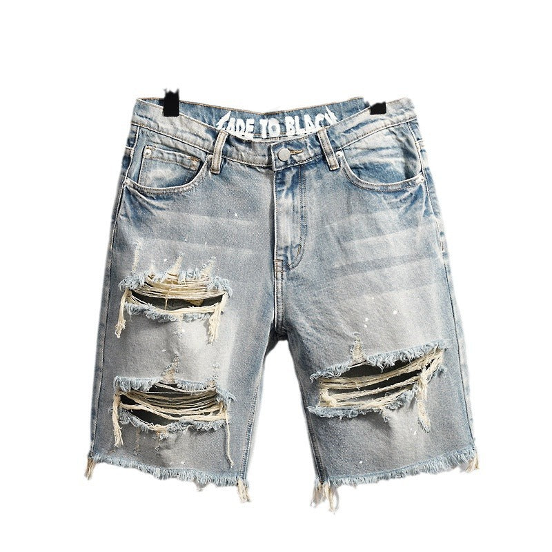 Men's Distressed Denim Shorts Straight Cut