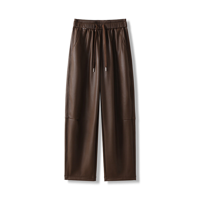 Women's Matte PU Leather High Waisted Tapered Pants