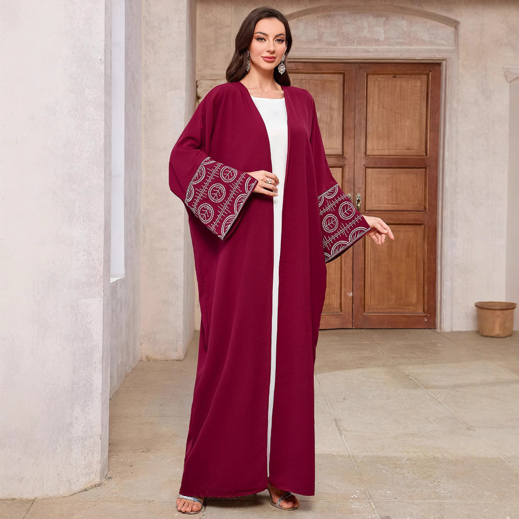 Embroidered cardigan robe with bat sleeves